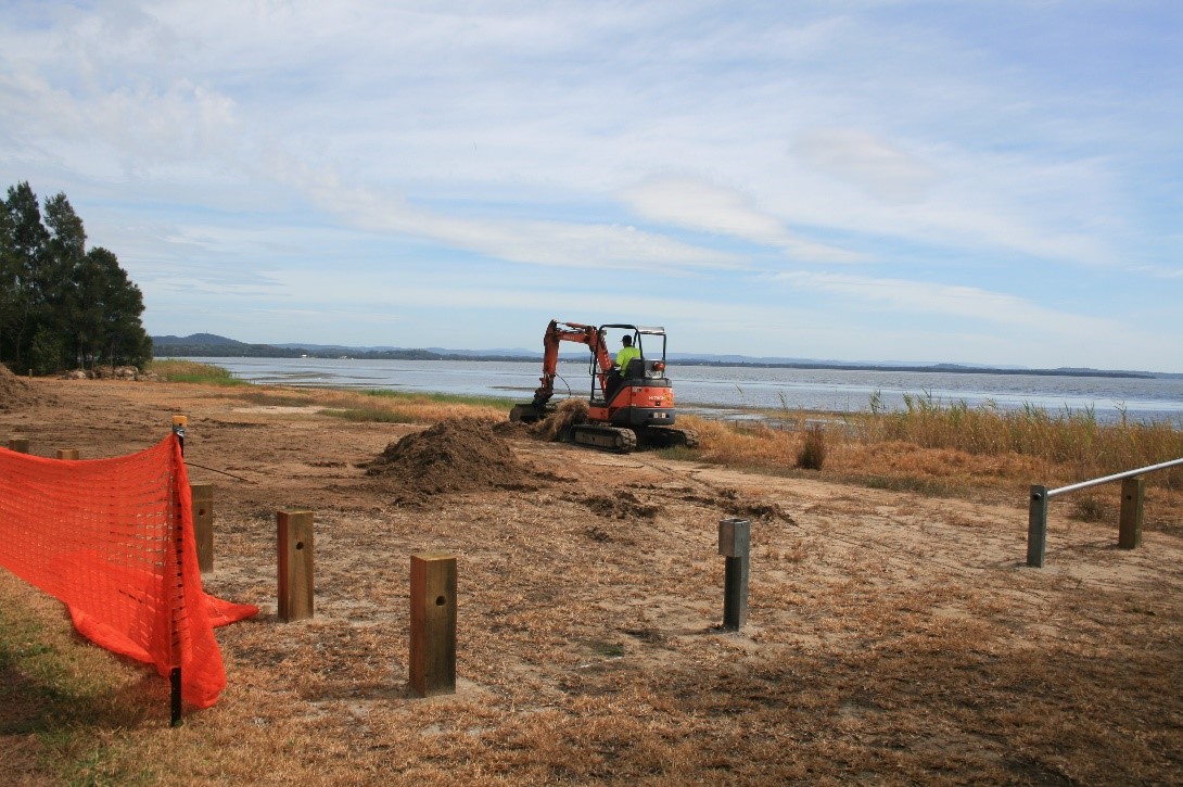 Figure 7. Active saltmarsh rehabilitation - construction stage to create appropriate slope by regrading foreshore